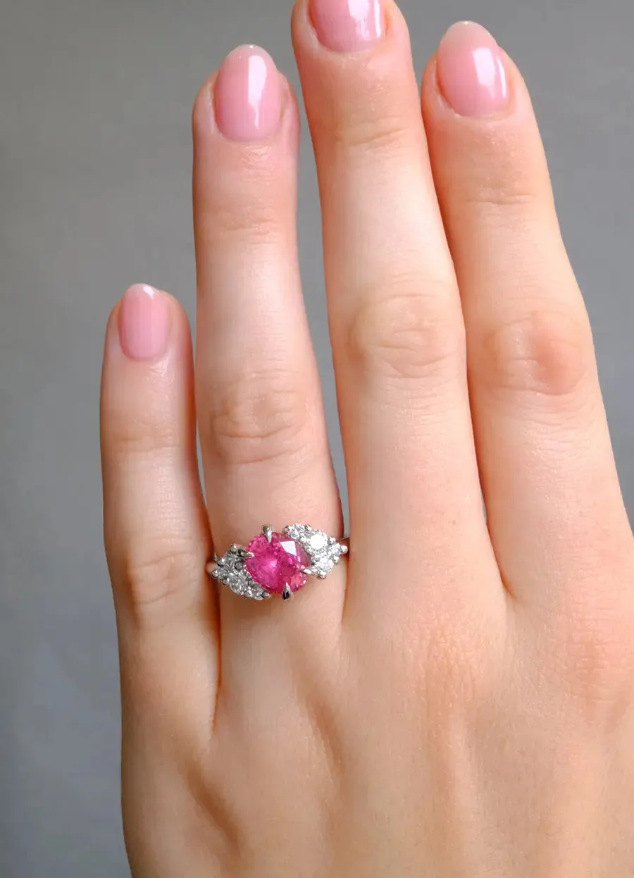 2.44ct Padparadscha Sapphire & White Diamond Cluster Ring
