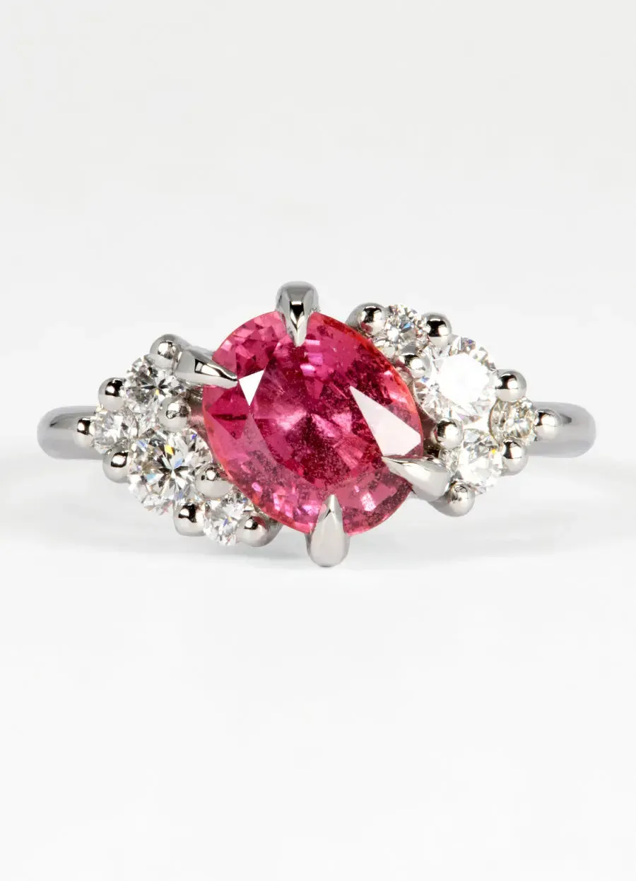 2.44ct Padparadscha Sapphire & White Diamond Cluster Ring