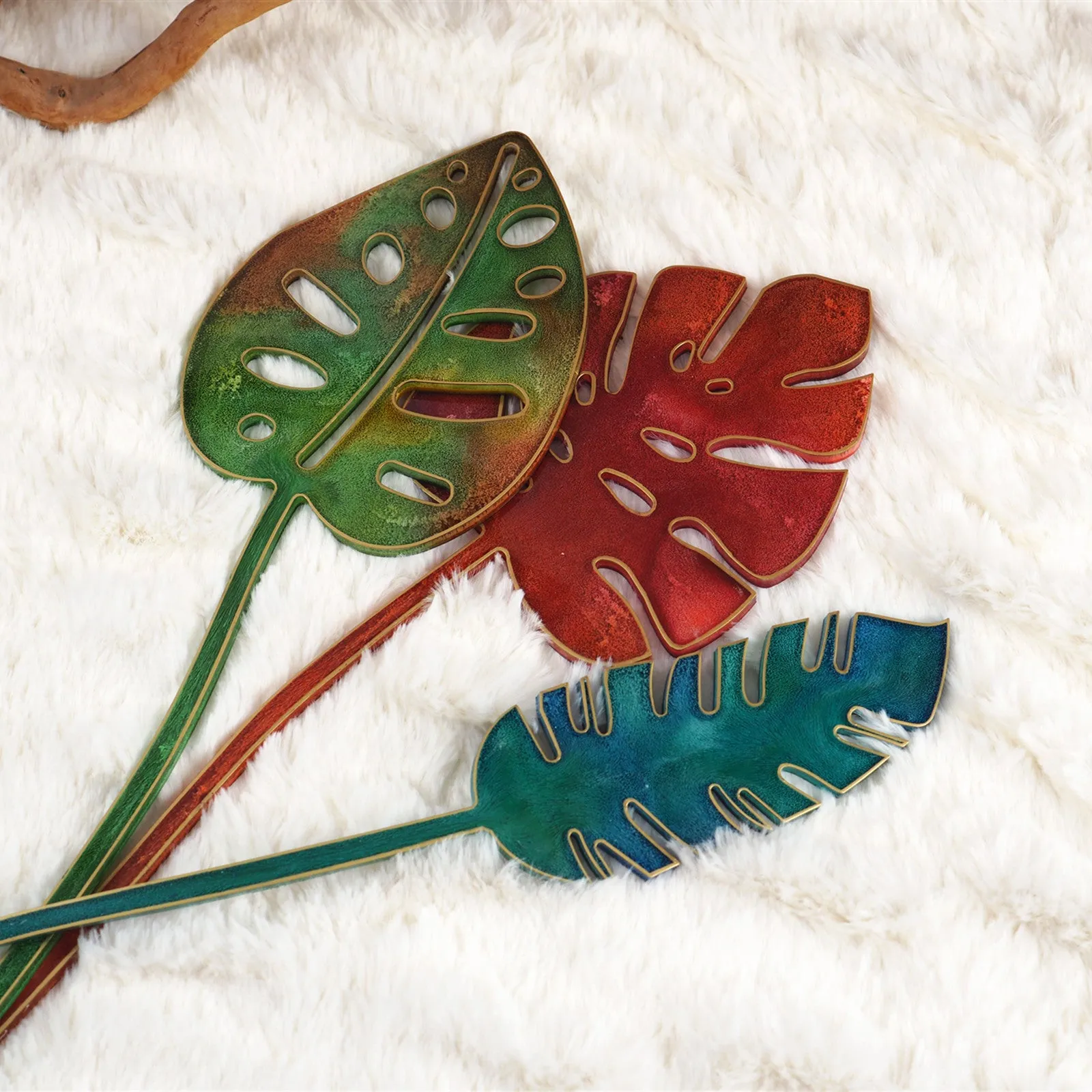 3Pcs Monstera Turtle Leaf Silicone Resin Mold Set With Stems