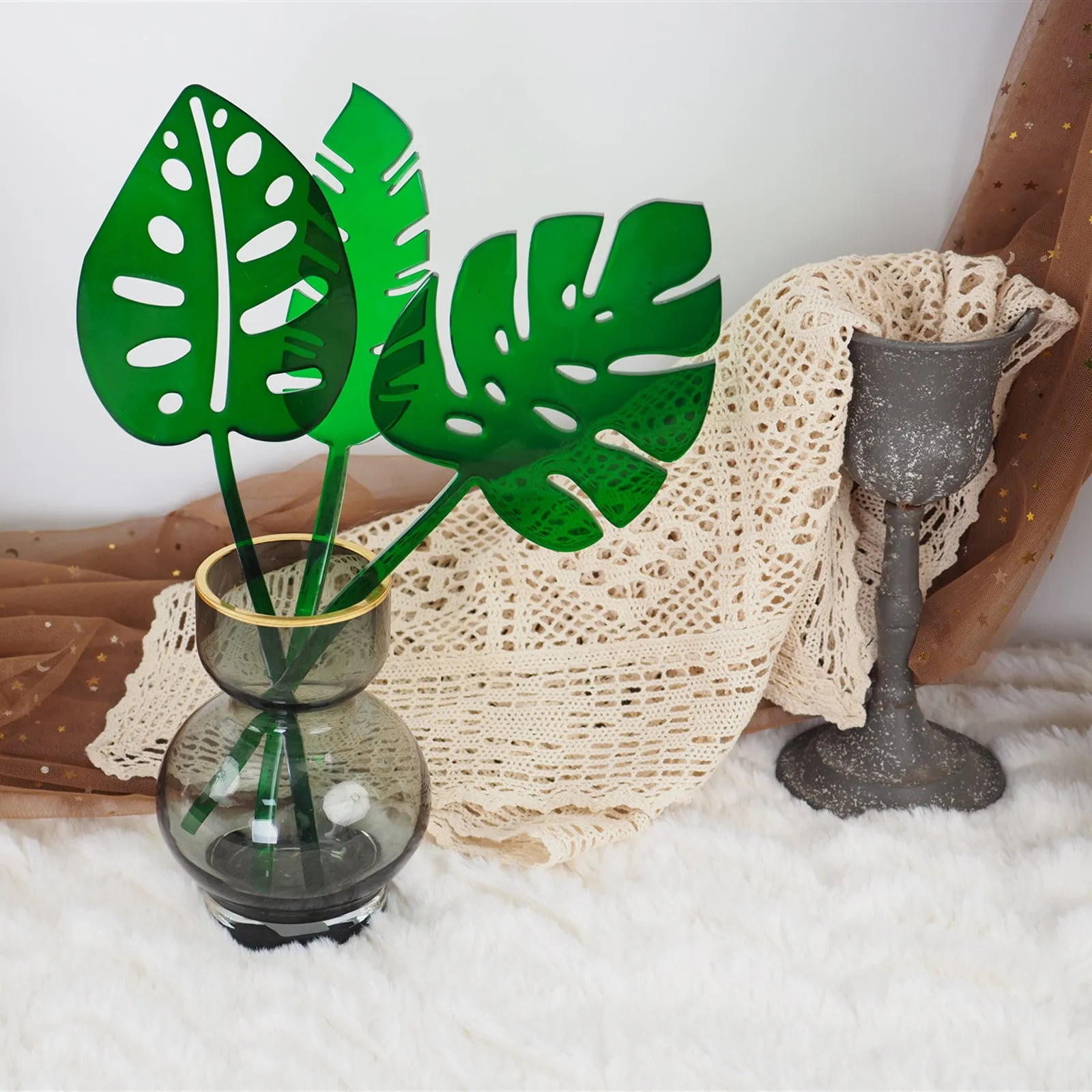 3Pcs Monstera Turtle Leaf Silicone Resin Mold Set With Stems