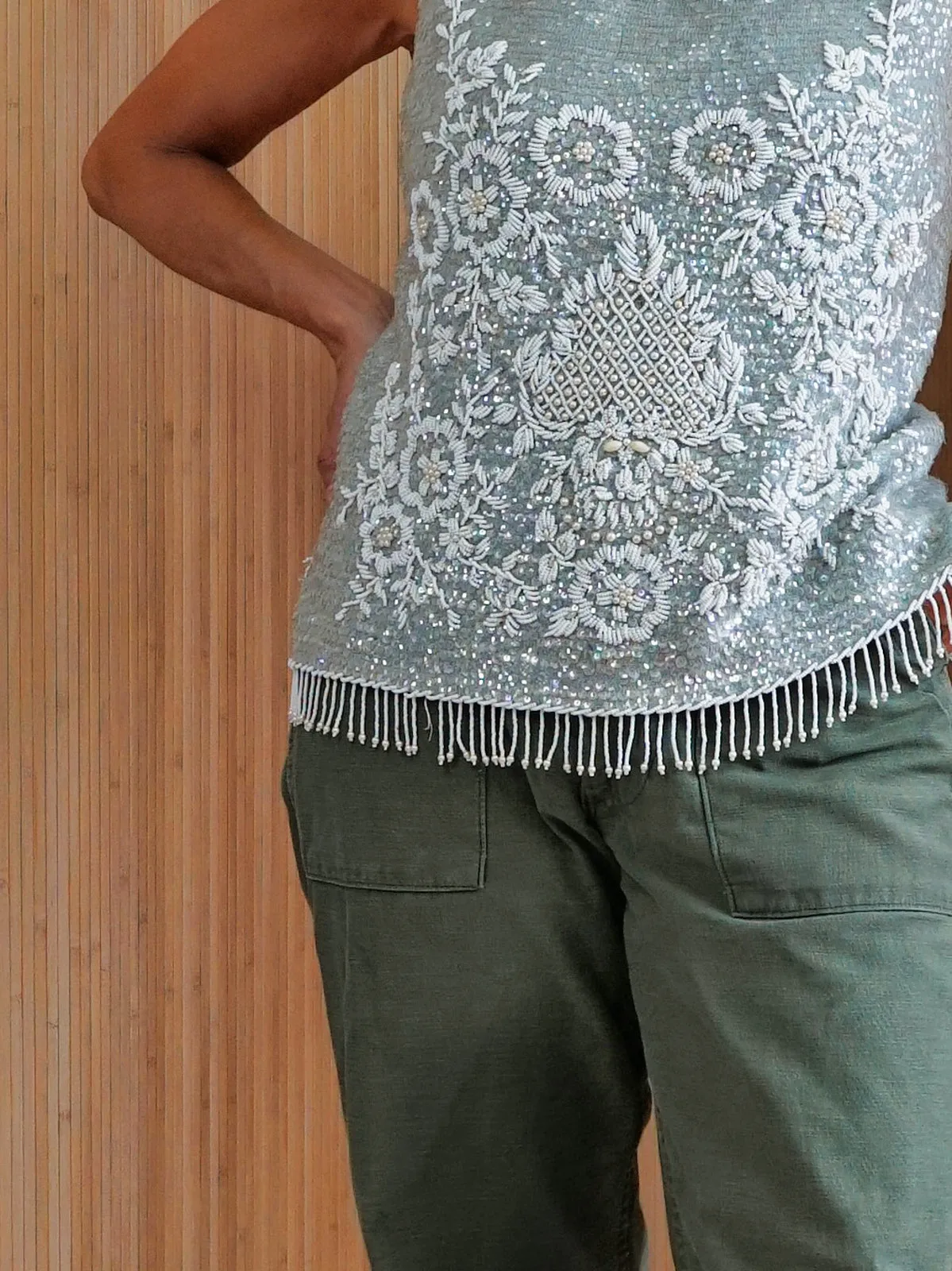 60's Seafoam Sequin Wool Top