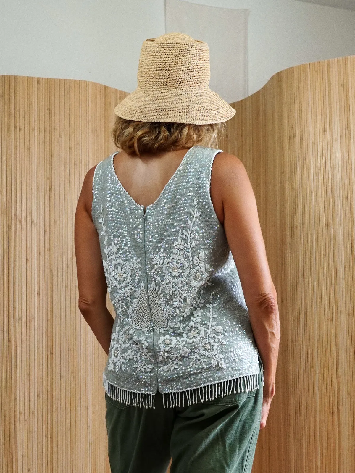 60's Seafoam Sequin Wool Top