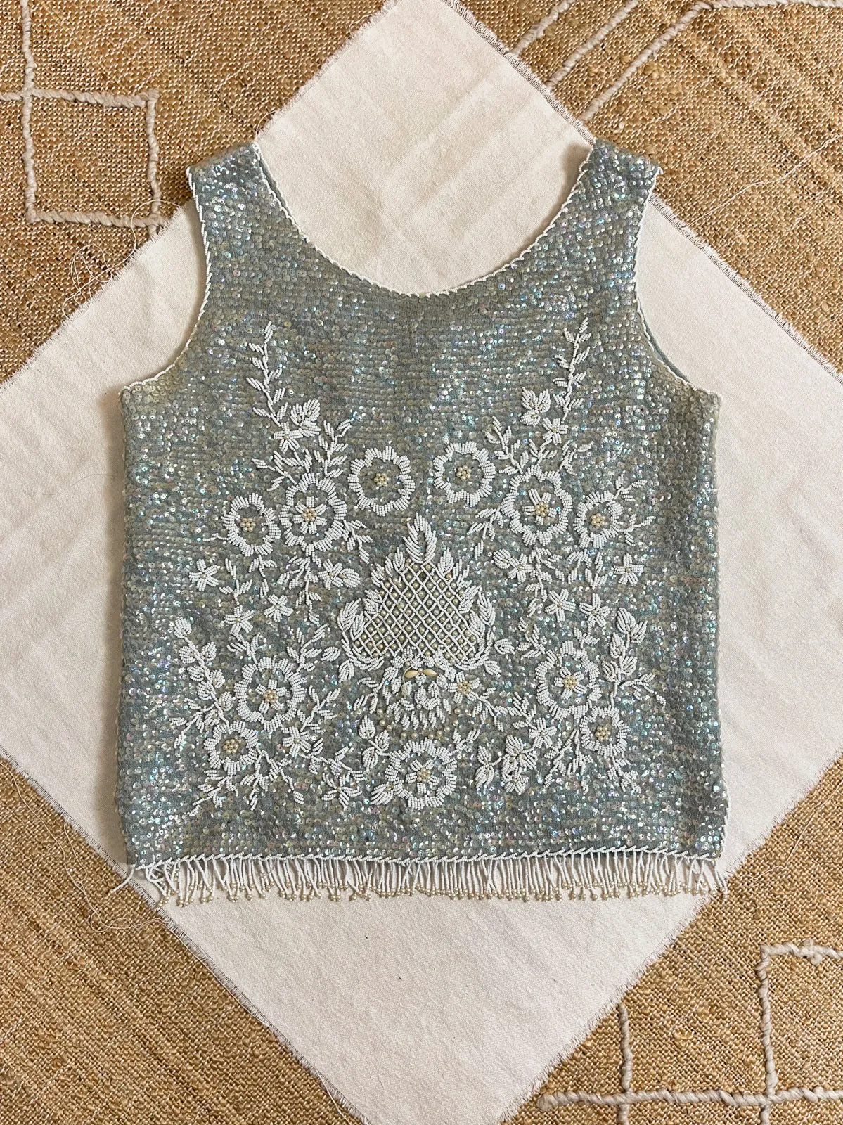 60's Seafoam Sequin Wool Top