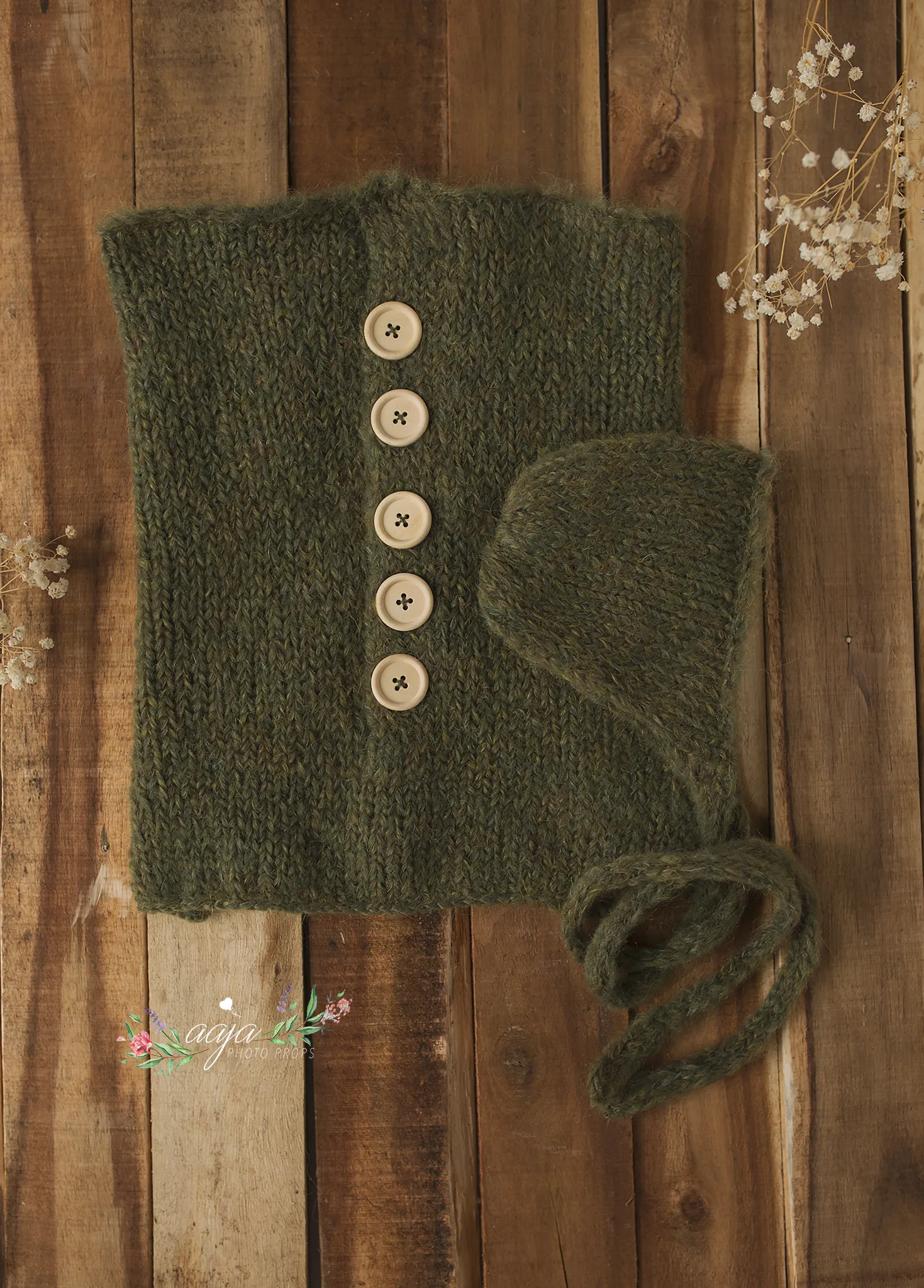 Baby newborn swaddle wrap and bonnet set, soft, knitted, buttons, Made to order