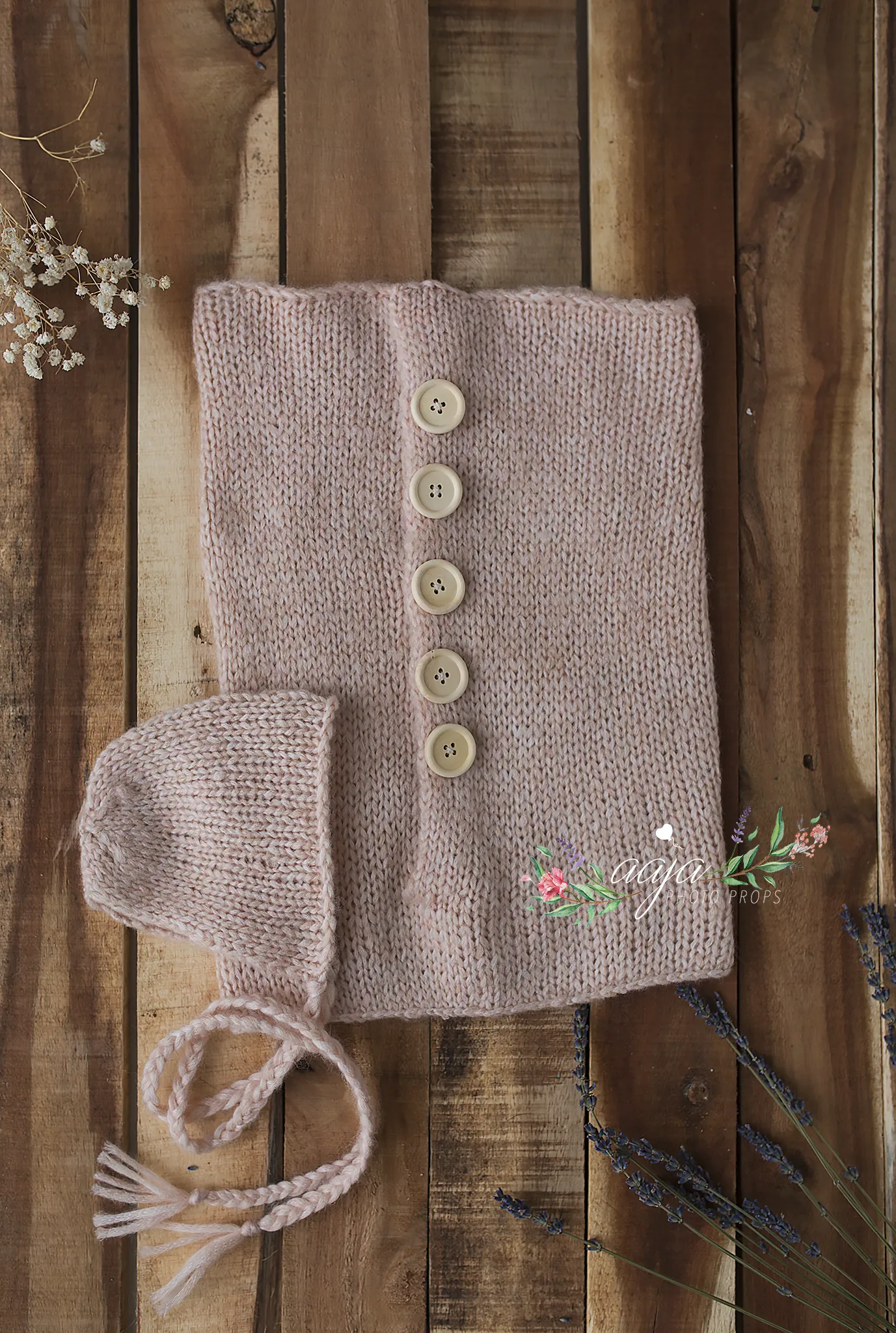 Baby newborn swaddle wrap and bonnet set, soft, knitted, buttons, Made to order