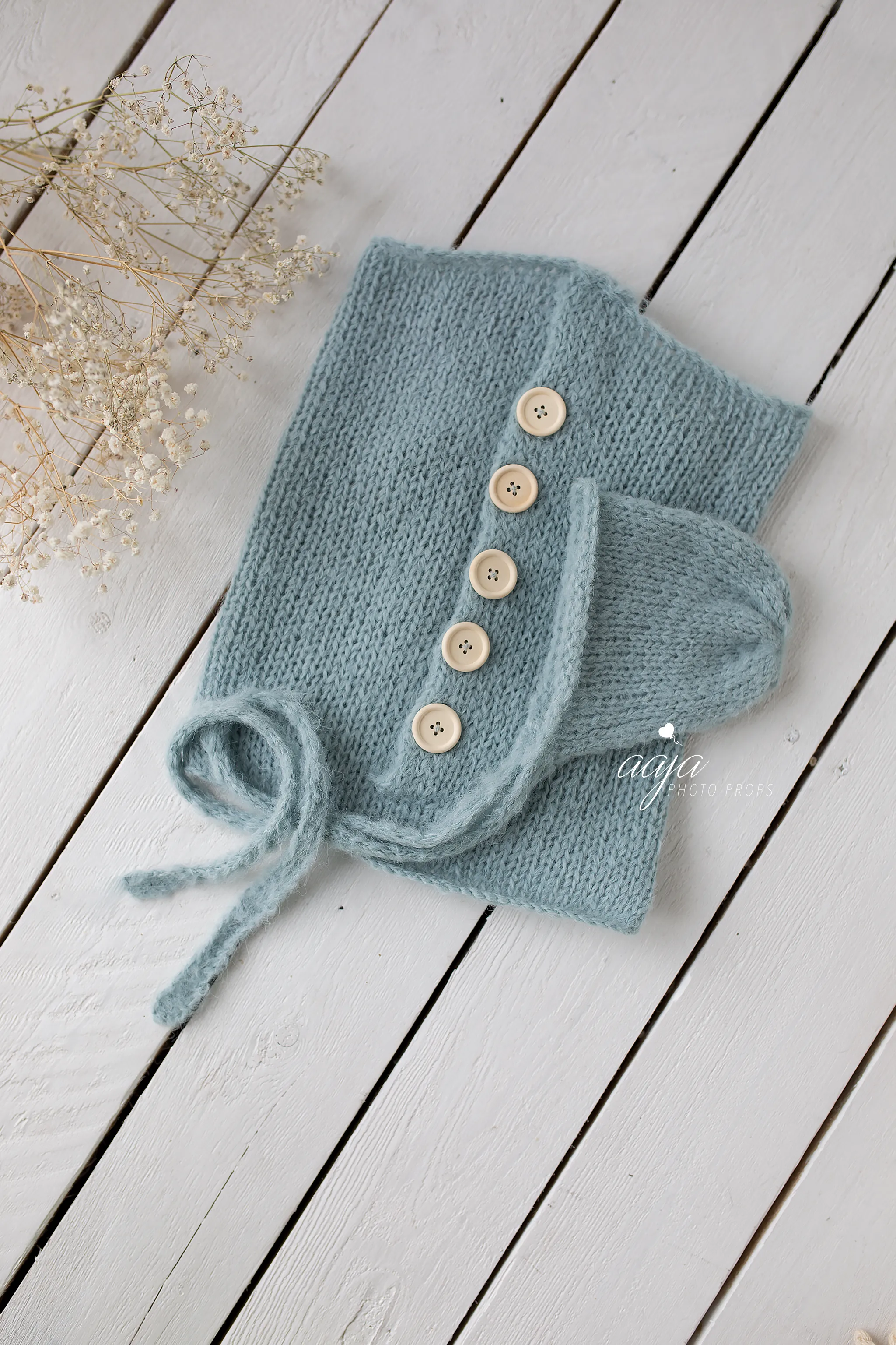 Baby newborn swaddle wrap and bonnet set, soft, knitted, buttons, Made to order