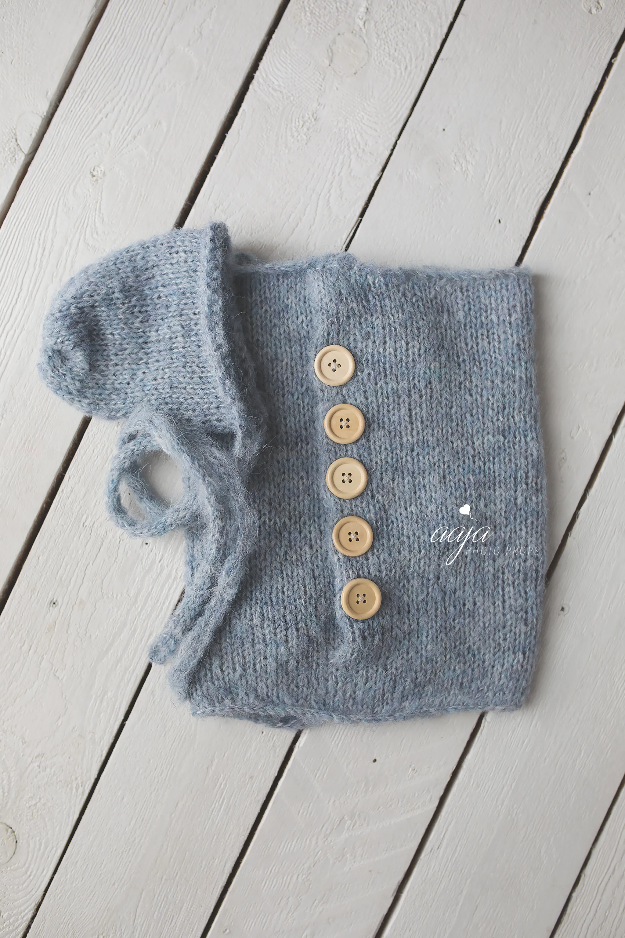 Baby newborn swaddle wrap and bonnet set, soft, knitted, buttons, Made to order