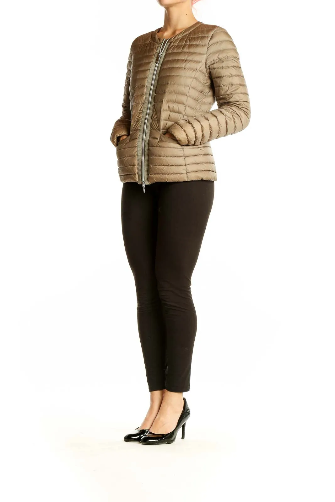 Beige Quilted Down Jacket