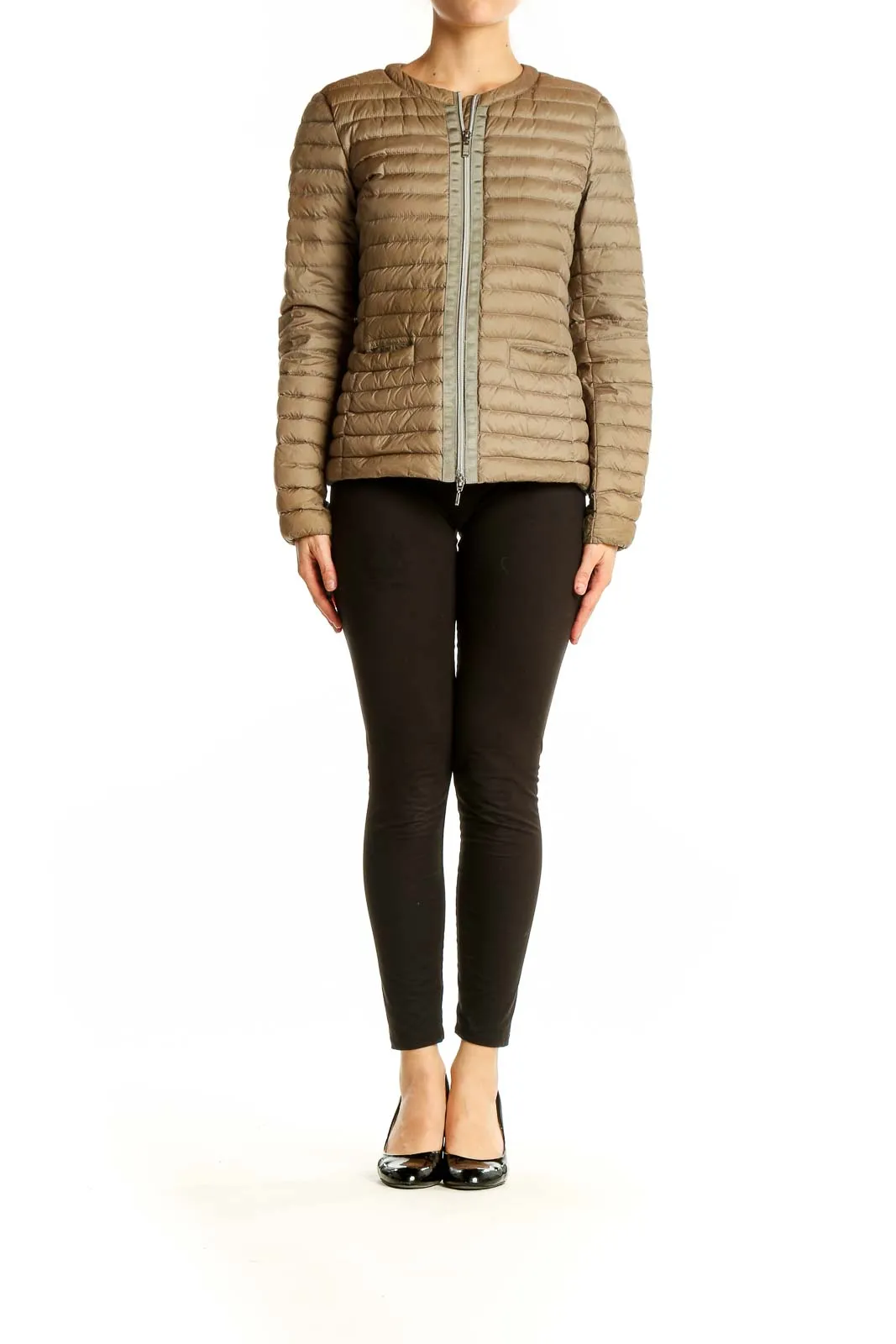 Beige Quilted Down Jacket