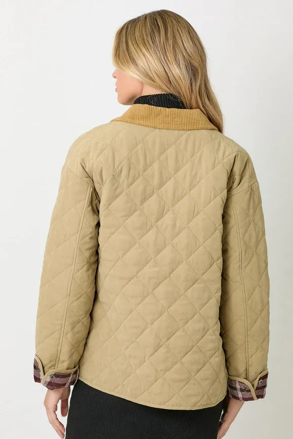 Contrast Quilted Jacket  Latte