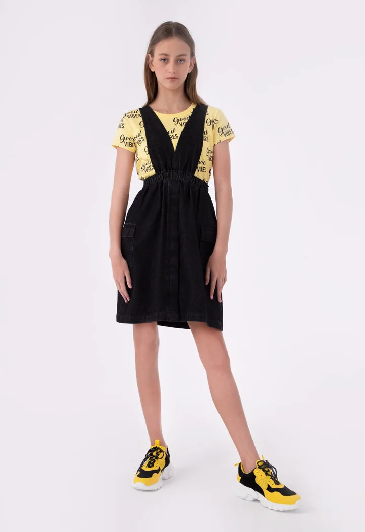 Denim Deep V-Neckline Jumper Dress