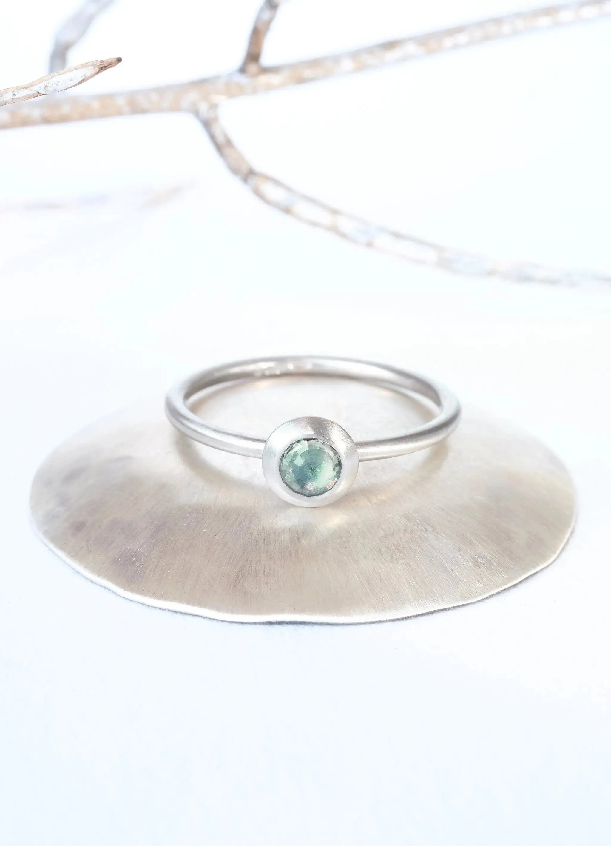 Green Sapphire Palladium Ring