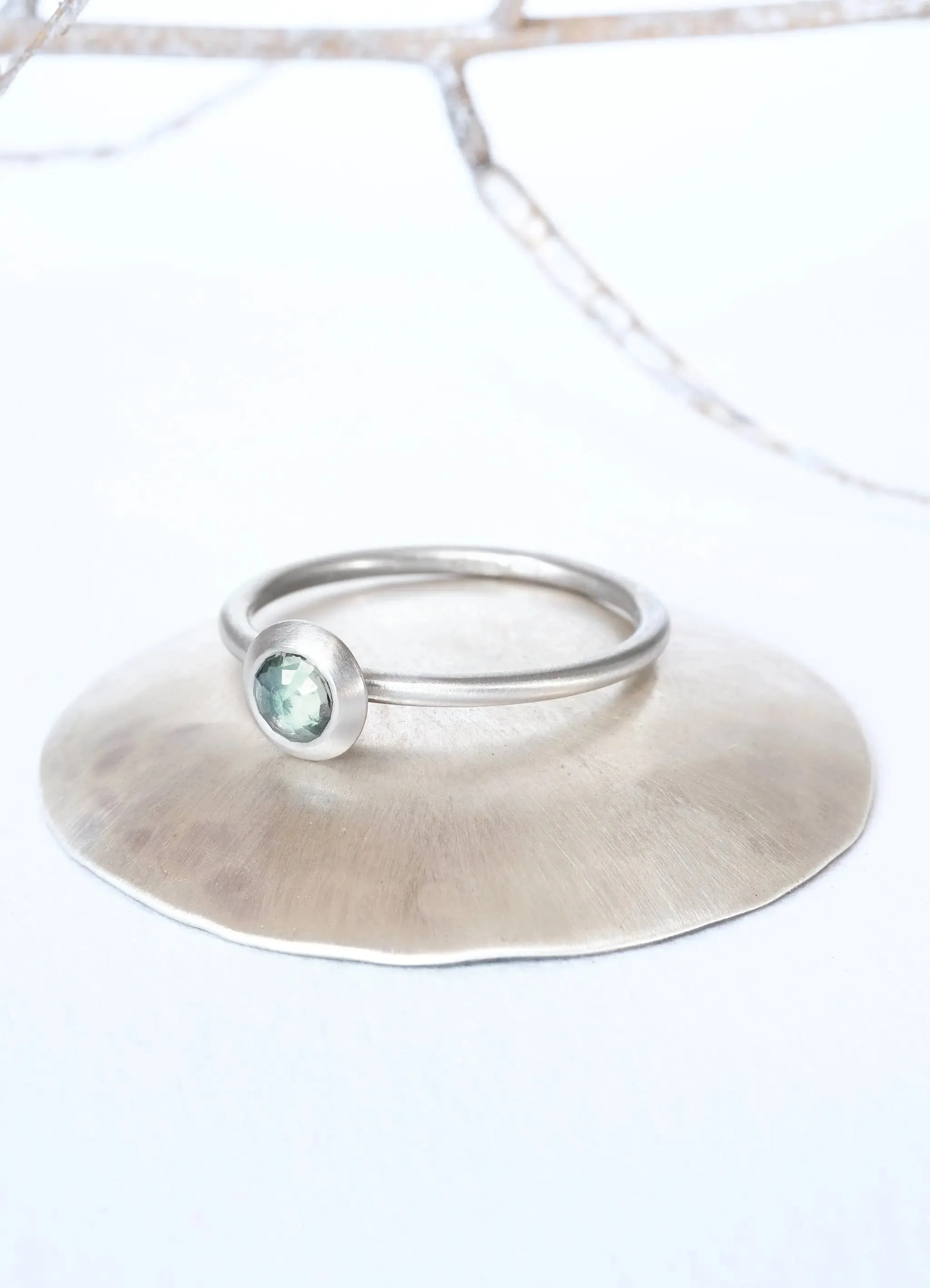 Green Sapphire Palladium Ring