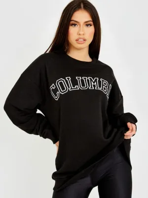 Heather COLUMBIA Embroidered Sweatshirt Jumper In Black