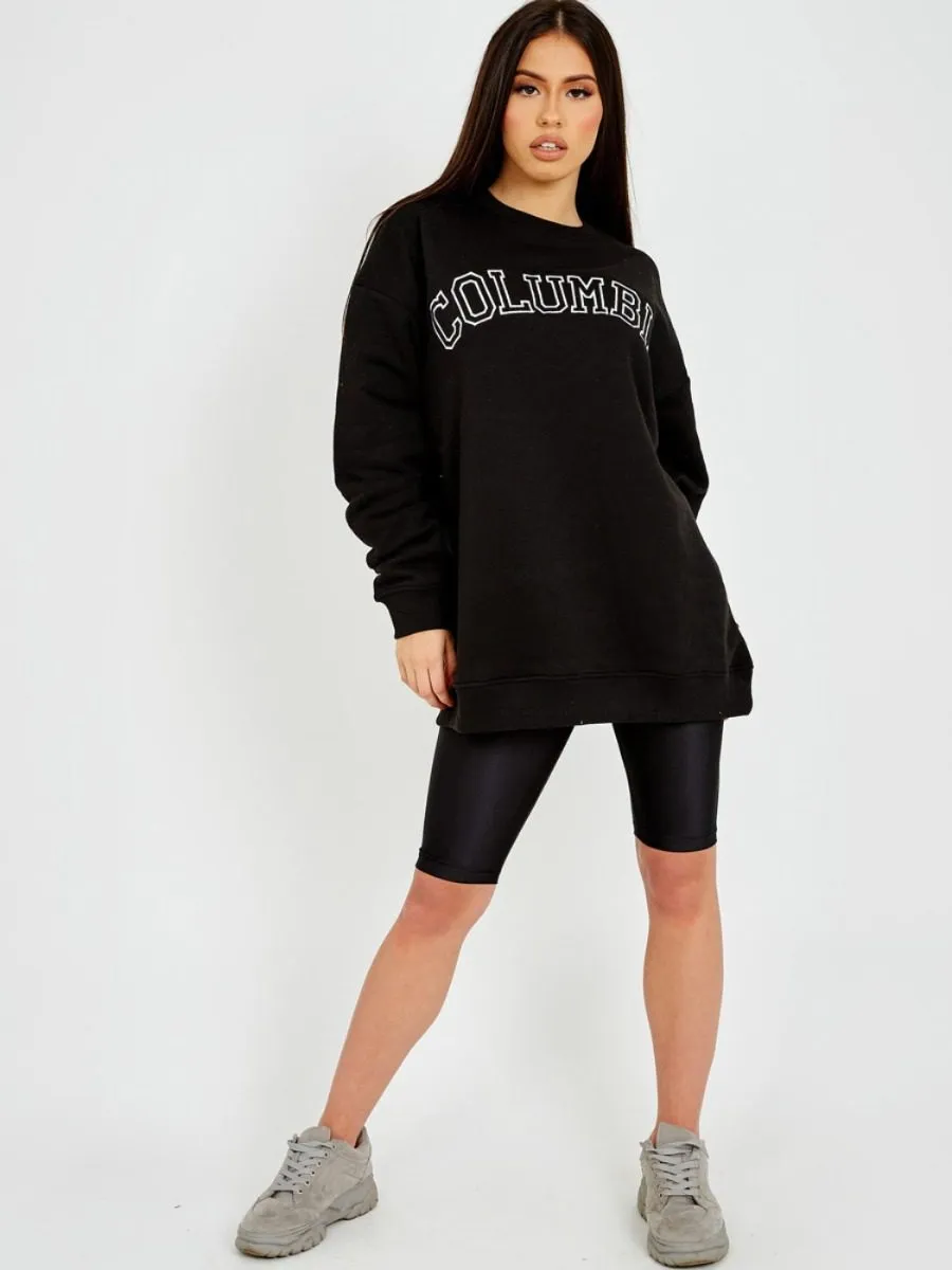 Heather COLUMBIA Embroidered Sweatshirt Jumper In Black