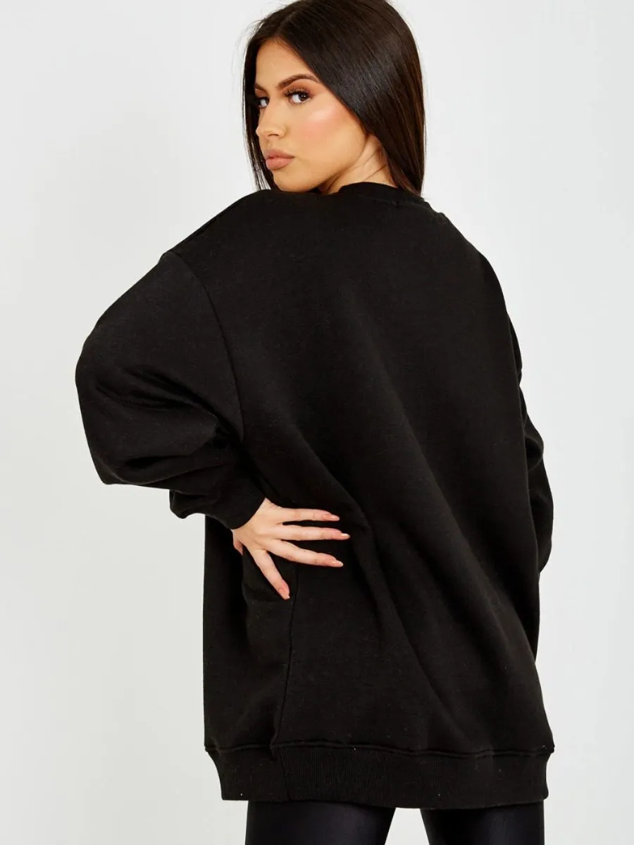 Heather COLUMBIA Embroidered Sweatshirt Jumper In Black