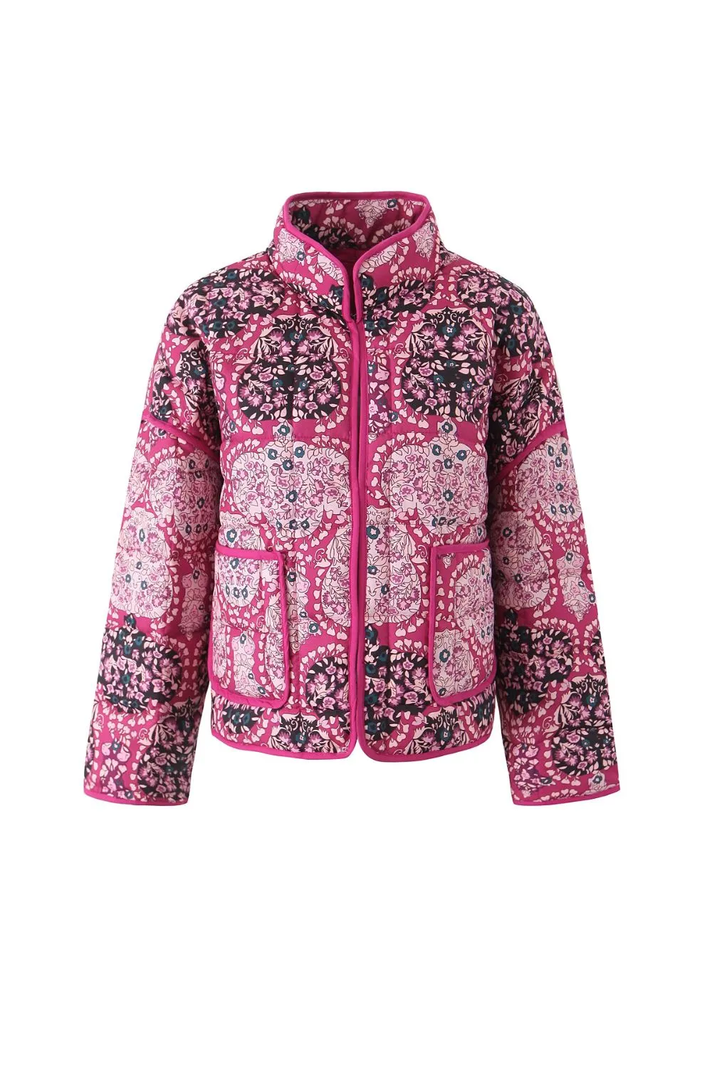 'Jessie' Purple Cashew-Patterned Puffer Jacket