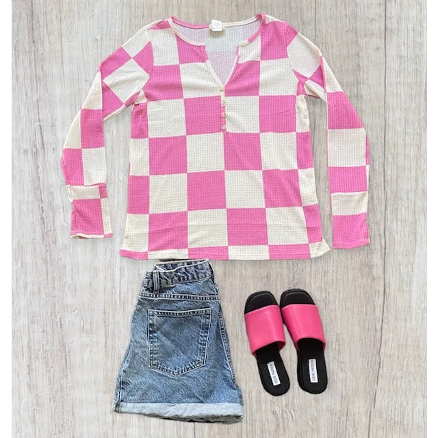 Kenzie Checkered Top-Pink
