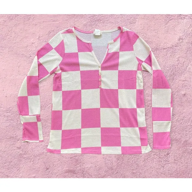 Kenzie Checkered Top-Pink