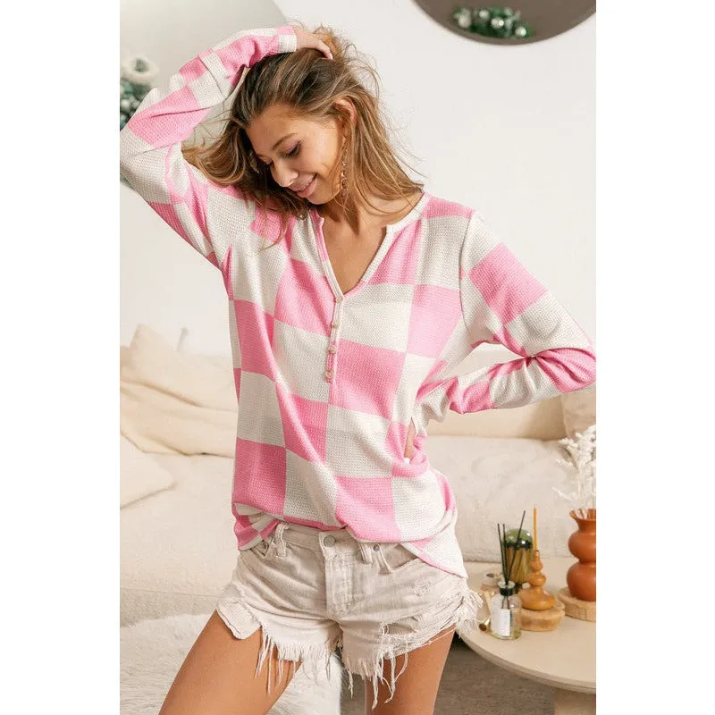 Kenzie Checkered Top-Pink