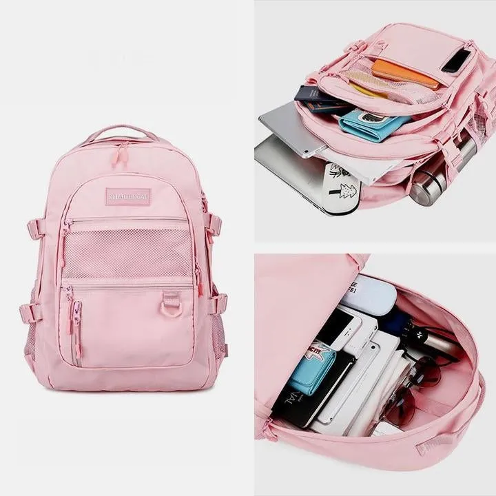 Kids Mesh School Backpacks - Black Pink Purple Book Bags For Girls Cute Big Travel For Teens Multi-Compartment Lightweigt Mesh Backpack With Portable Zippered Bag