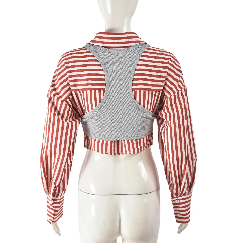 Laca Cropped Shirt   Knitted Vest (2 Piece Set)