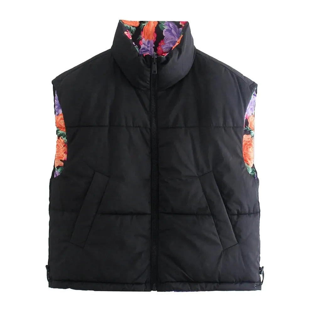 LOOSE FLORAL PRINT REVERSIBLE PADDED WAISTCOAT