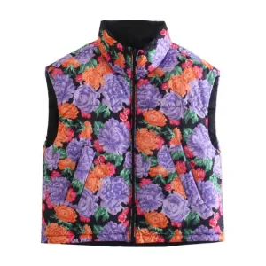 LOOSE FLORAL PRINT REVERSIBLE PADDED WAISTCOAT