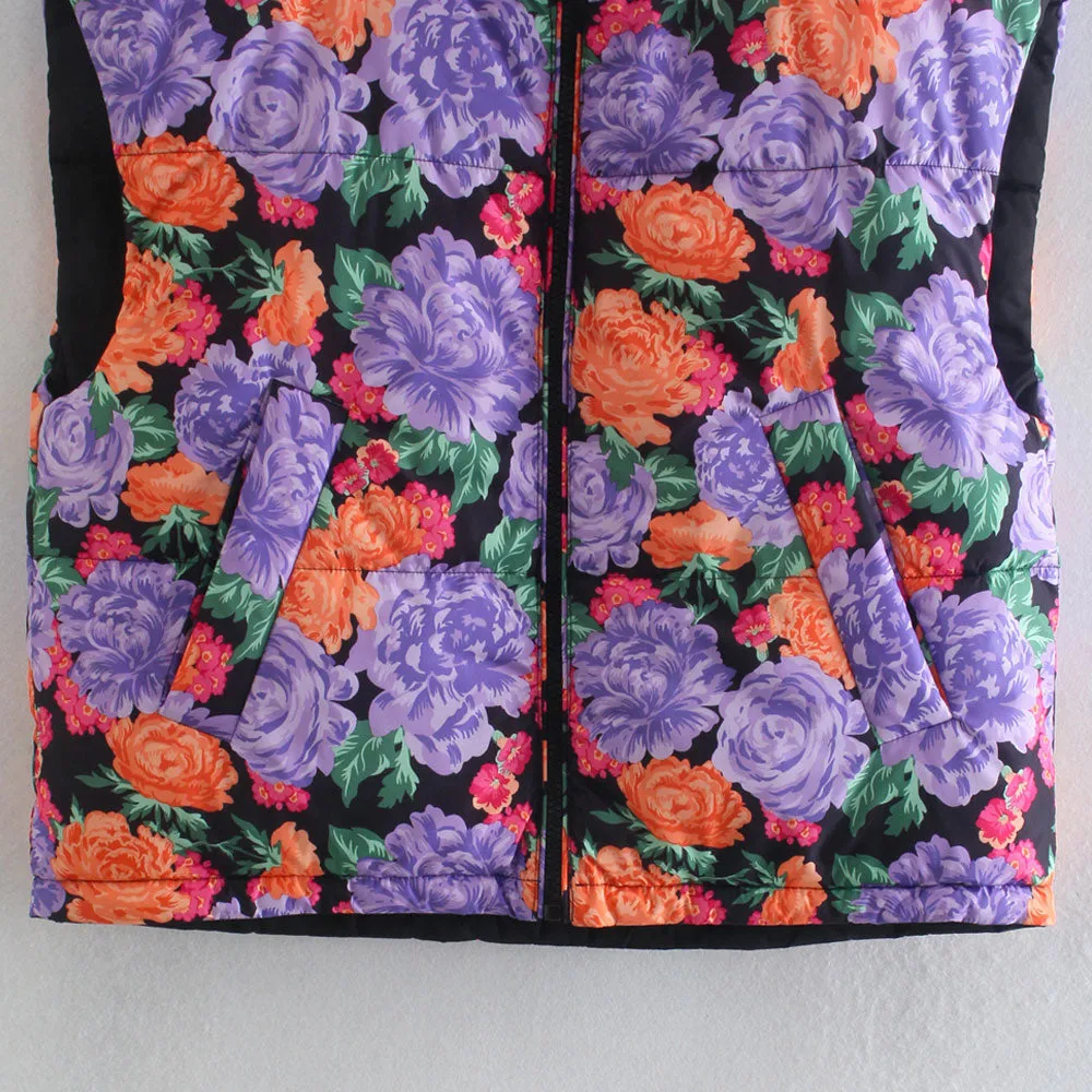LOOSE FLORAL PRINT REVERSIBLE PADDED WAISTCOAT