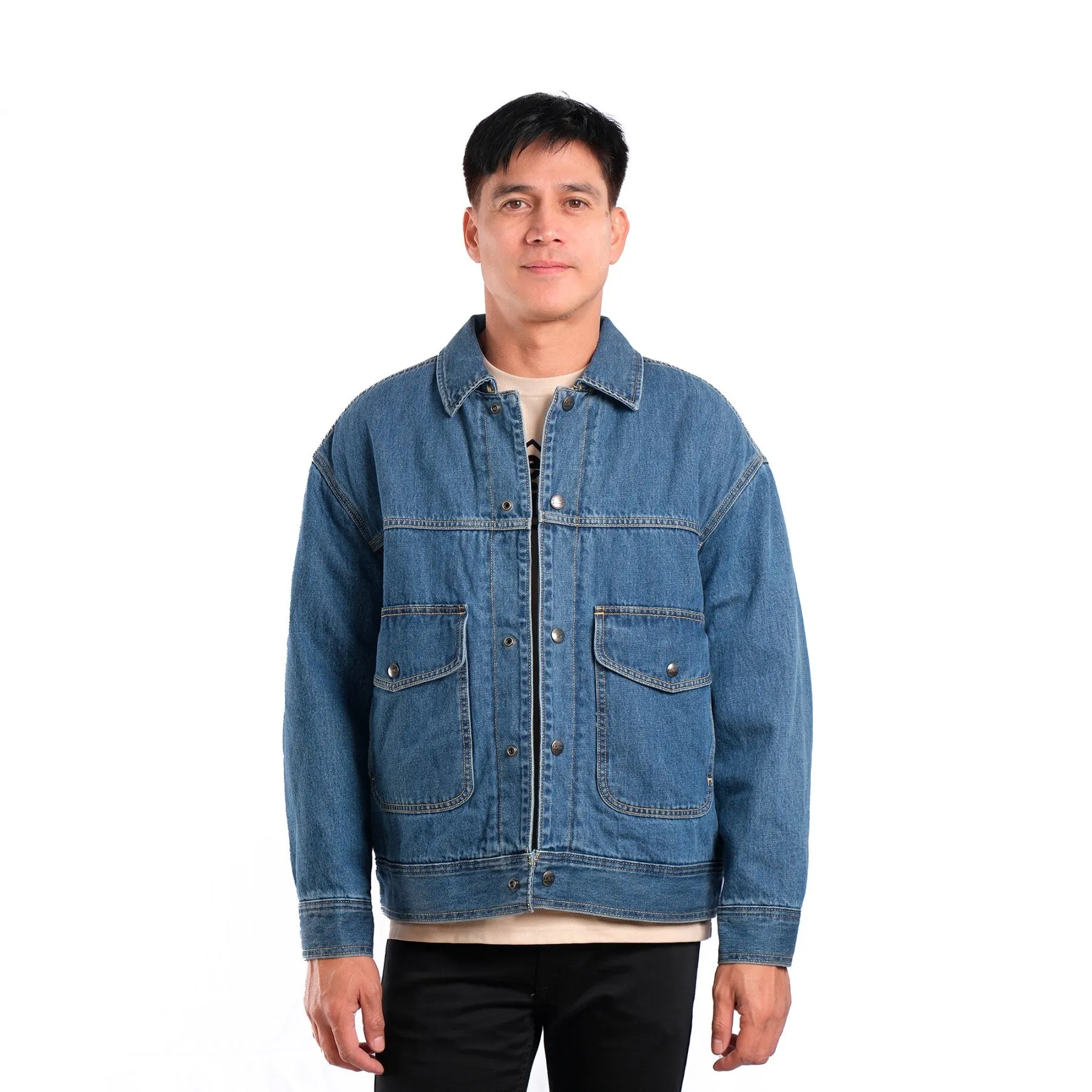 MENS' DENIM PADDED JACKET IN MID SHADE