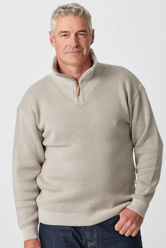 Merino Half Zip Open Collar - Wheat