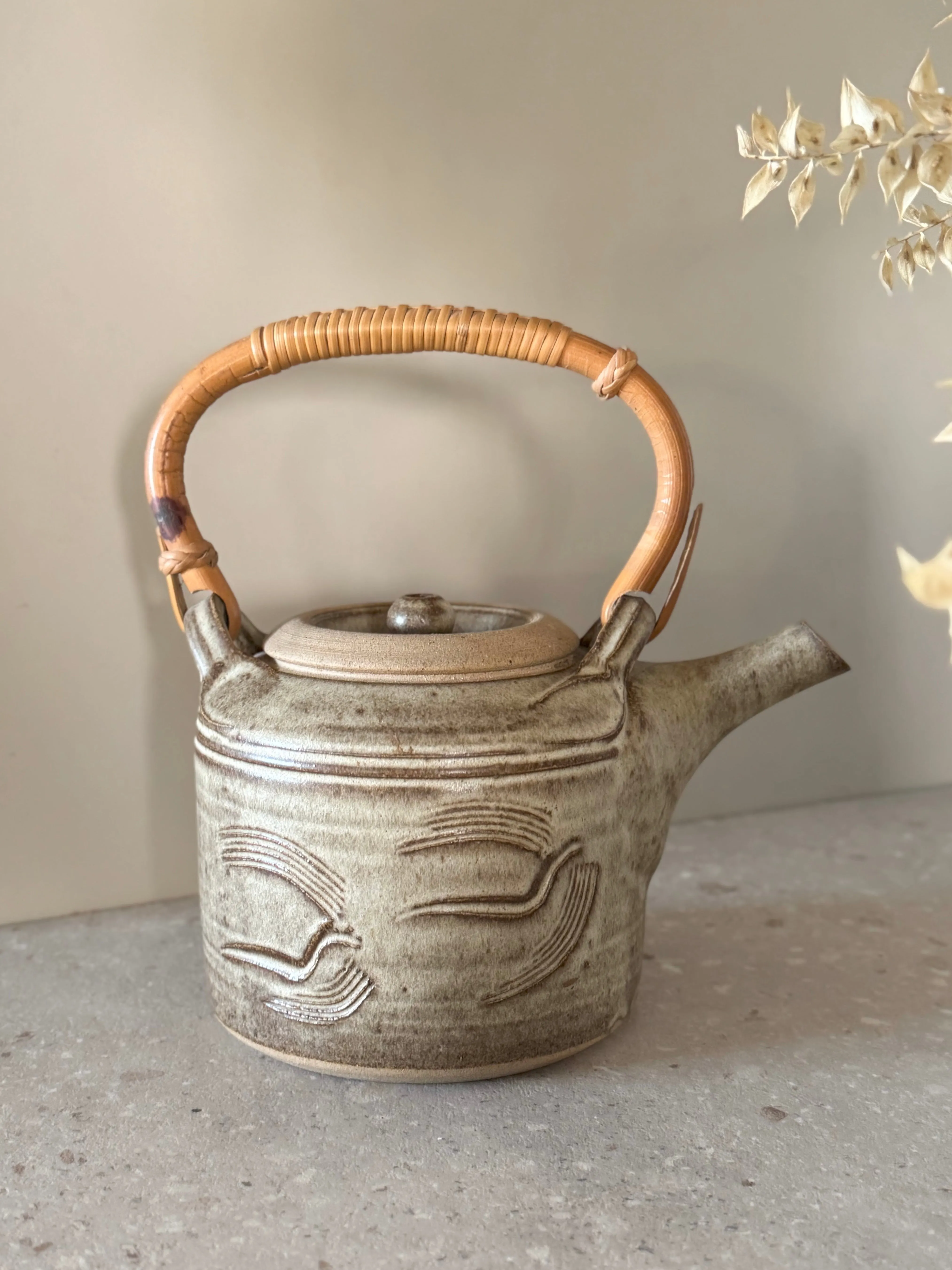 Midcentury Unique Studio Pottery Swallows Teapot