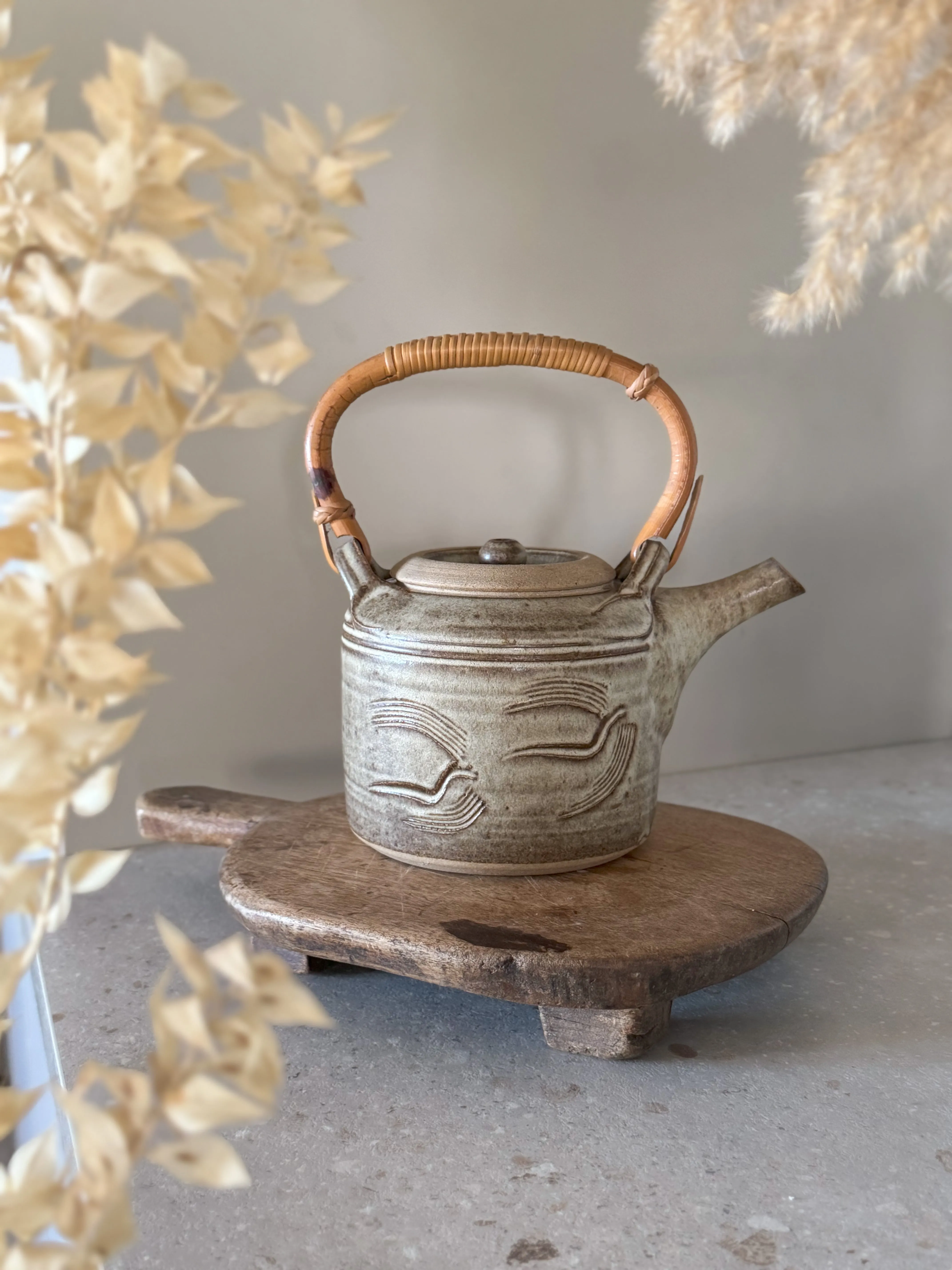 Midcentury Unique Studio Pottery Swallows Teapot