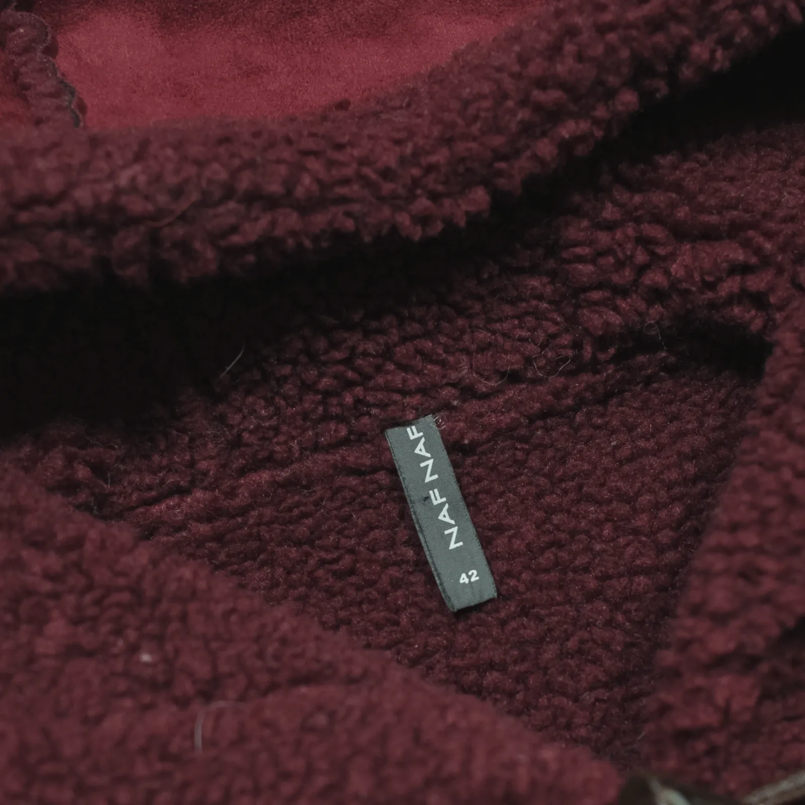 NAF NAF Teddy Fleece Lined Suede Feel Duffle Coat Maroon Womens M