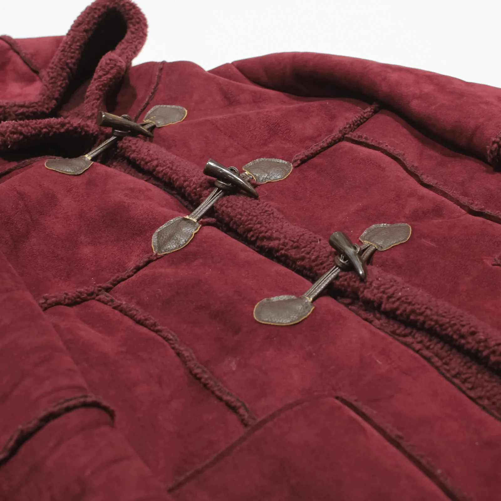 NAF NAF Teddy Fleece Lined Suede Feel Duffle Coat Maroon Womens M