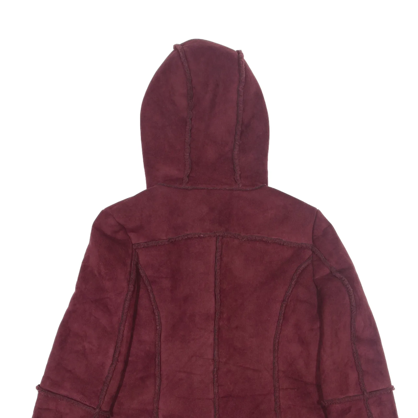 NAF NAF Teddy Fleece Lined Suede Feel Duffle Coat Maroon Womens M