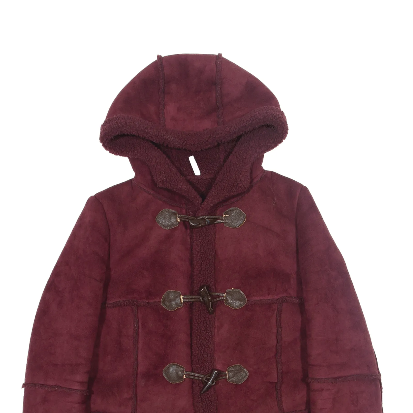 NAF NAF Teddy Fleece Lined Suede Feel Duffle Coat Maroon Womens M