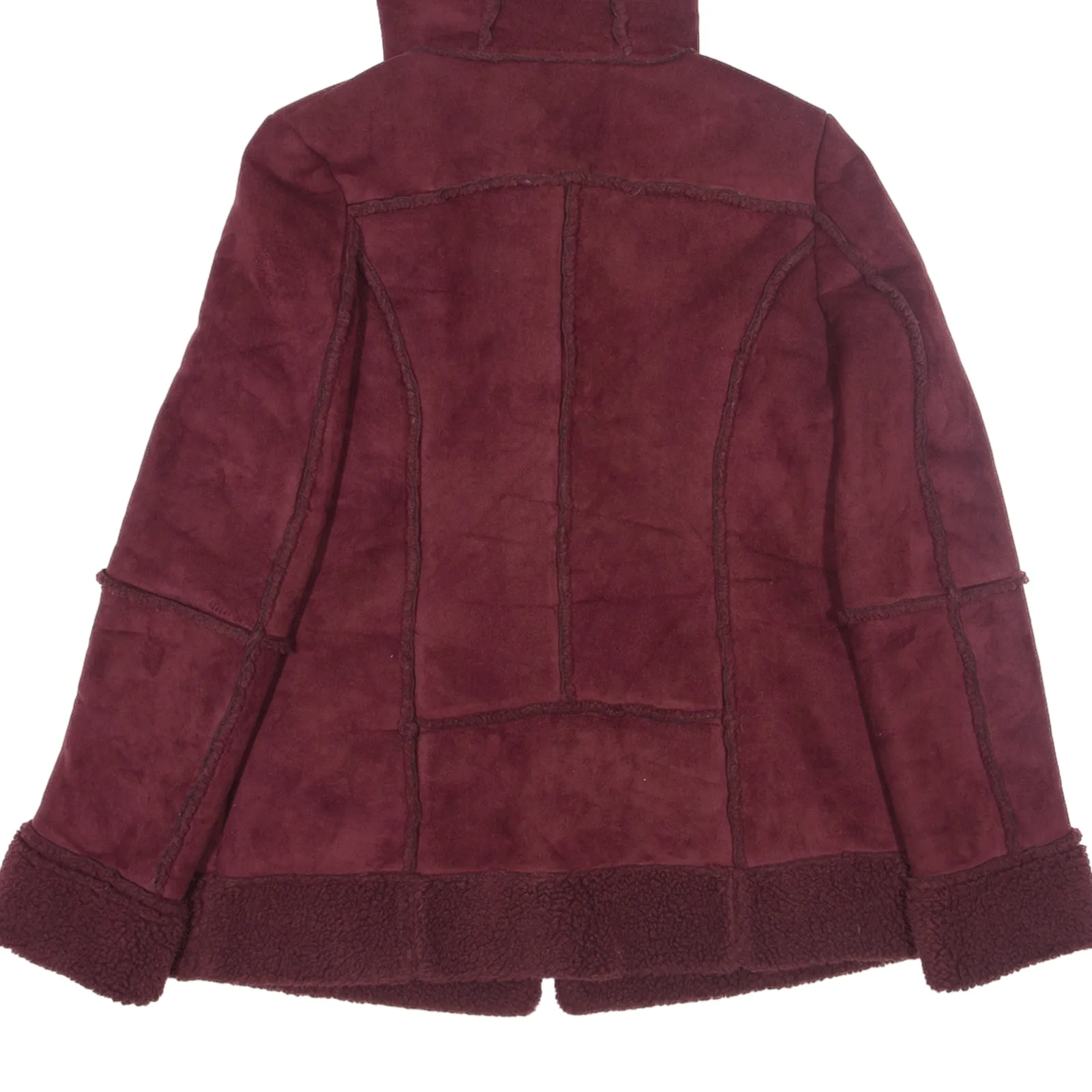 NAF NAF Teddy Fleece Lined Suede Feel Duffle Coat Maroon Womens M