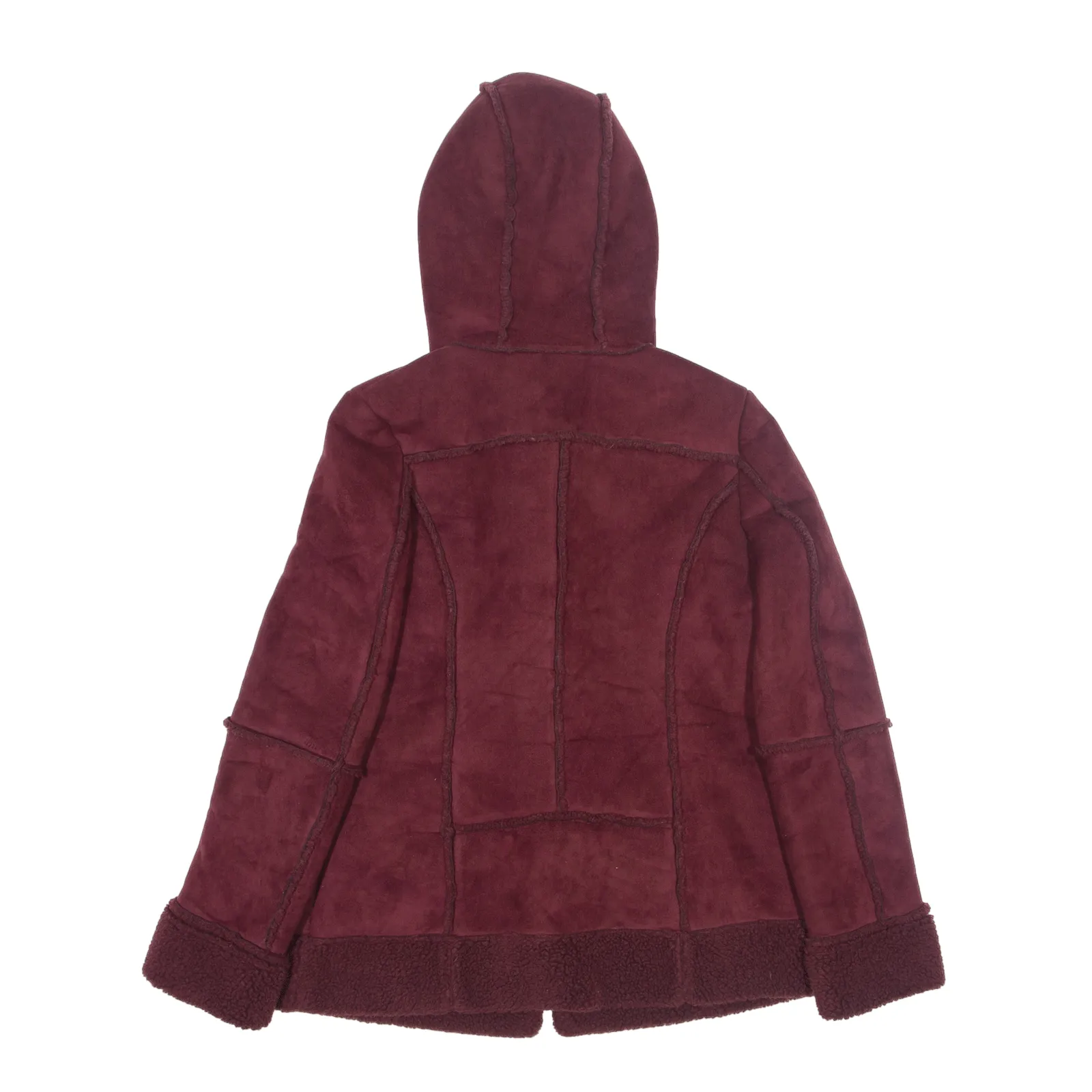 NAF NAF Teddy Fleece Lined Suede Feel Duffle Coat Maroon Womens M