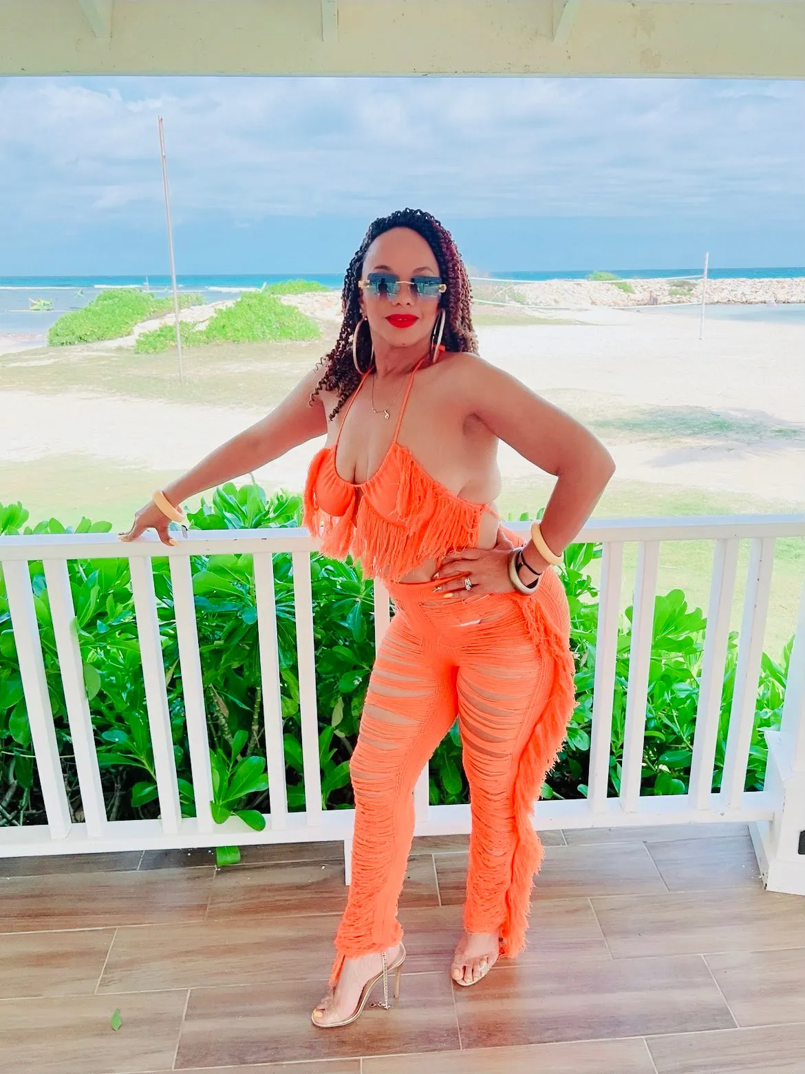 ORANGE 2-PIECE SUMMER SWIM COVER UP PANTS SET