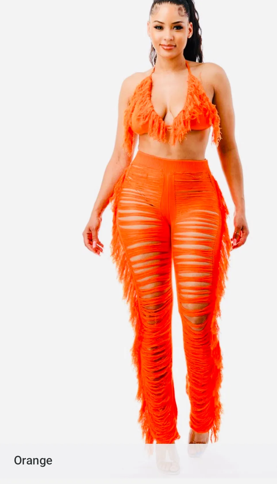 ORANGE 2-PIECE SUMMER SWIM COVER UP PANTS SET