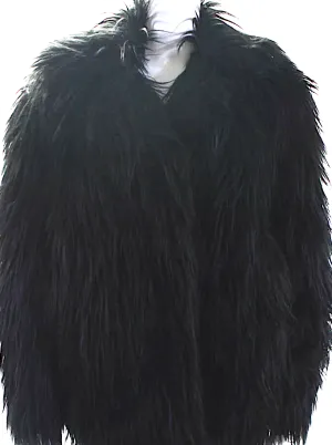 Philosophy Di Lorenzo Serafini Italy. (Alberta Ferretti) Black Faux Fur Hook & Eye Coat Black