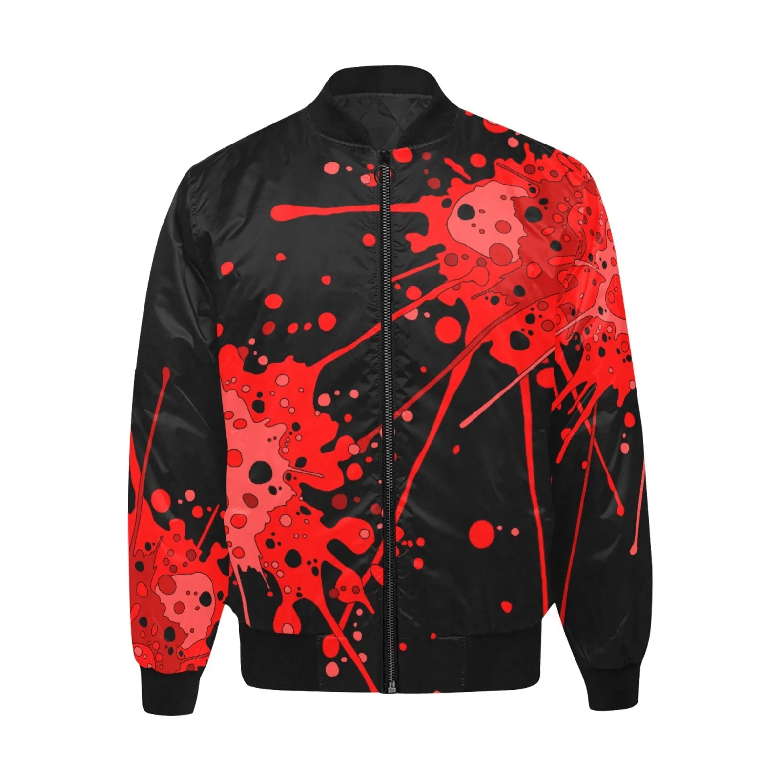 Sickstem, Red Paint Splash Quilted Bomber Jacket (Black)