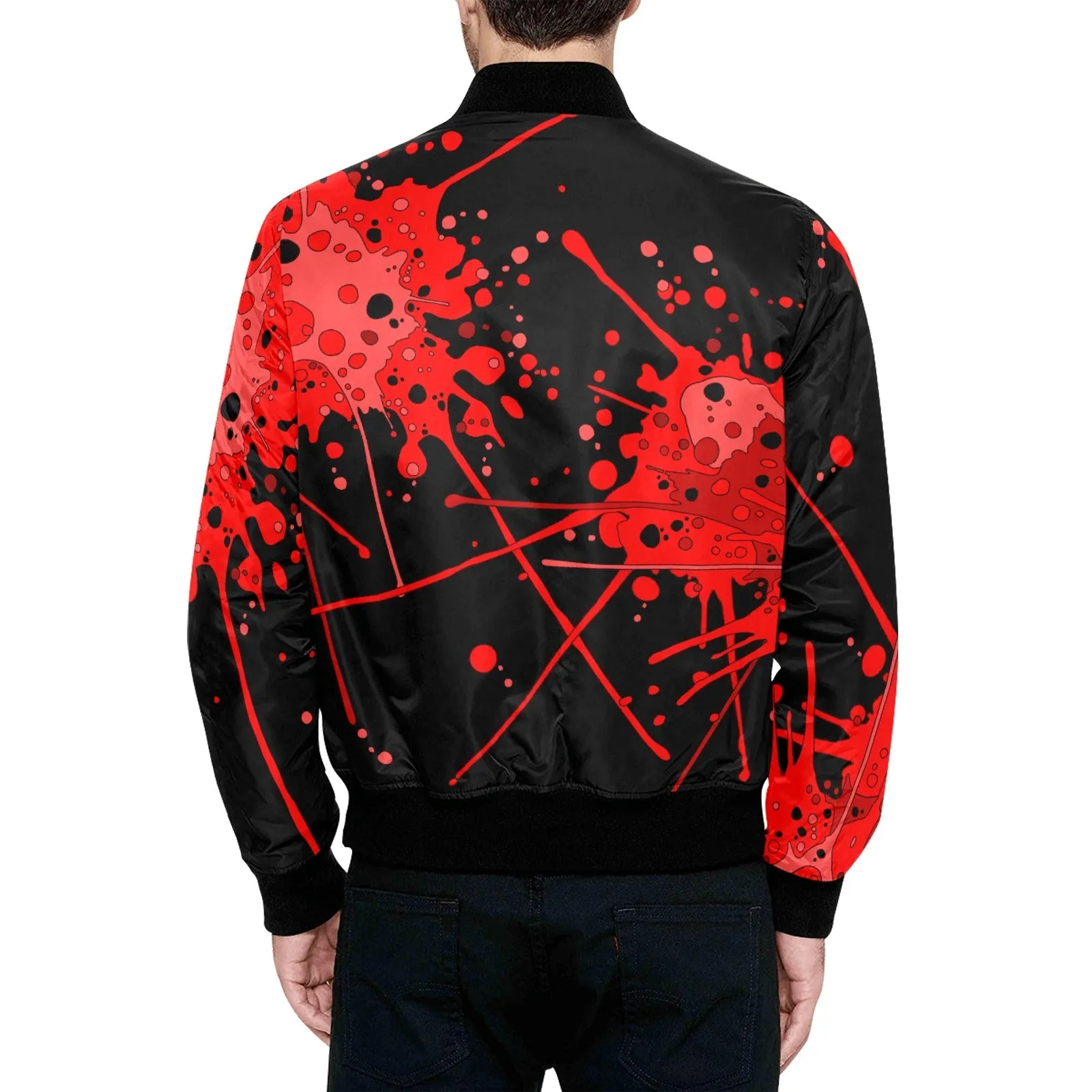 Sickstem, Red Paint Splash Quilted Bomber Jacket (Black)