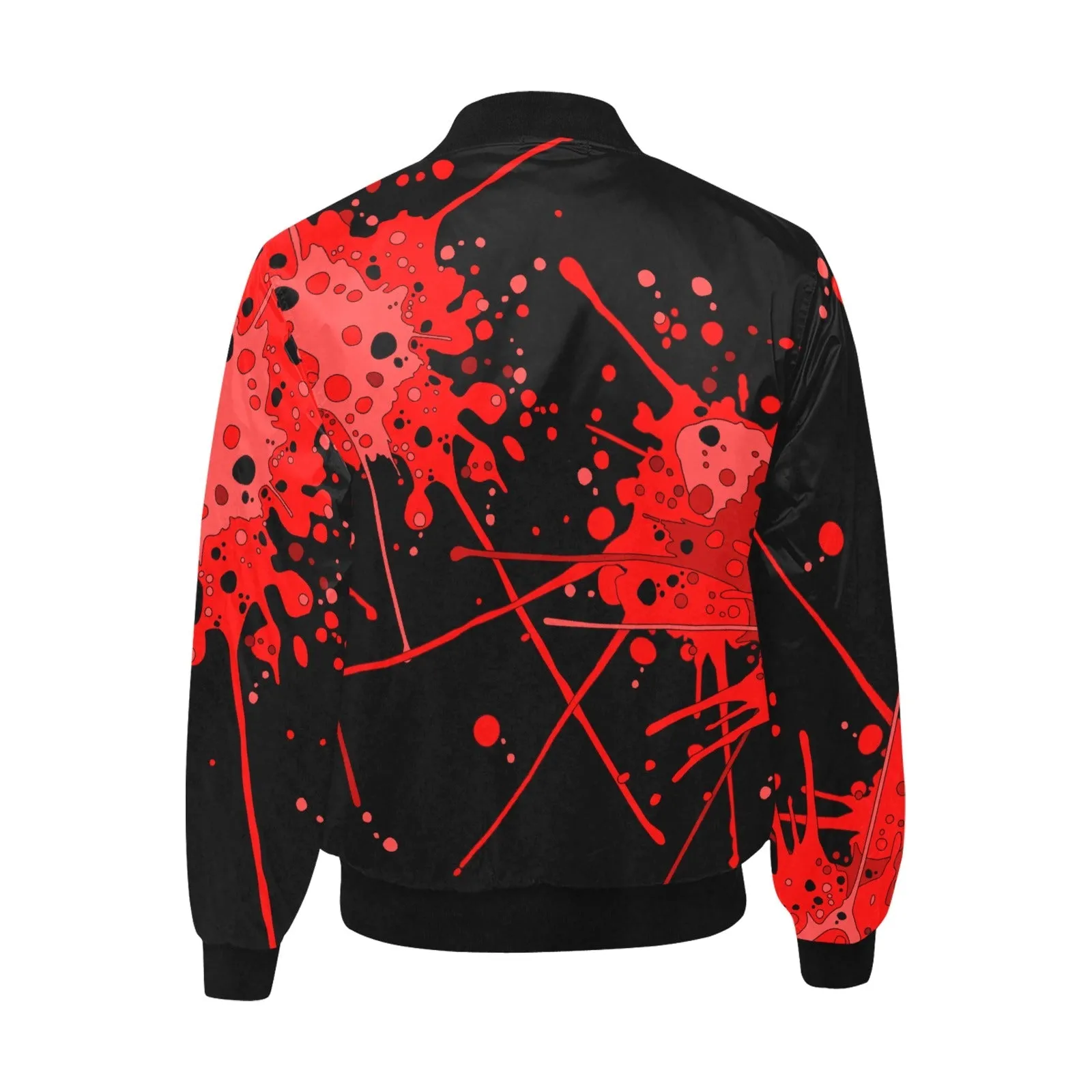 Sickstem, Red Paint Splash Quilted Bomber Jacket (Black)