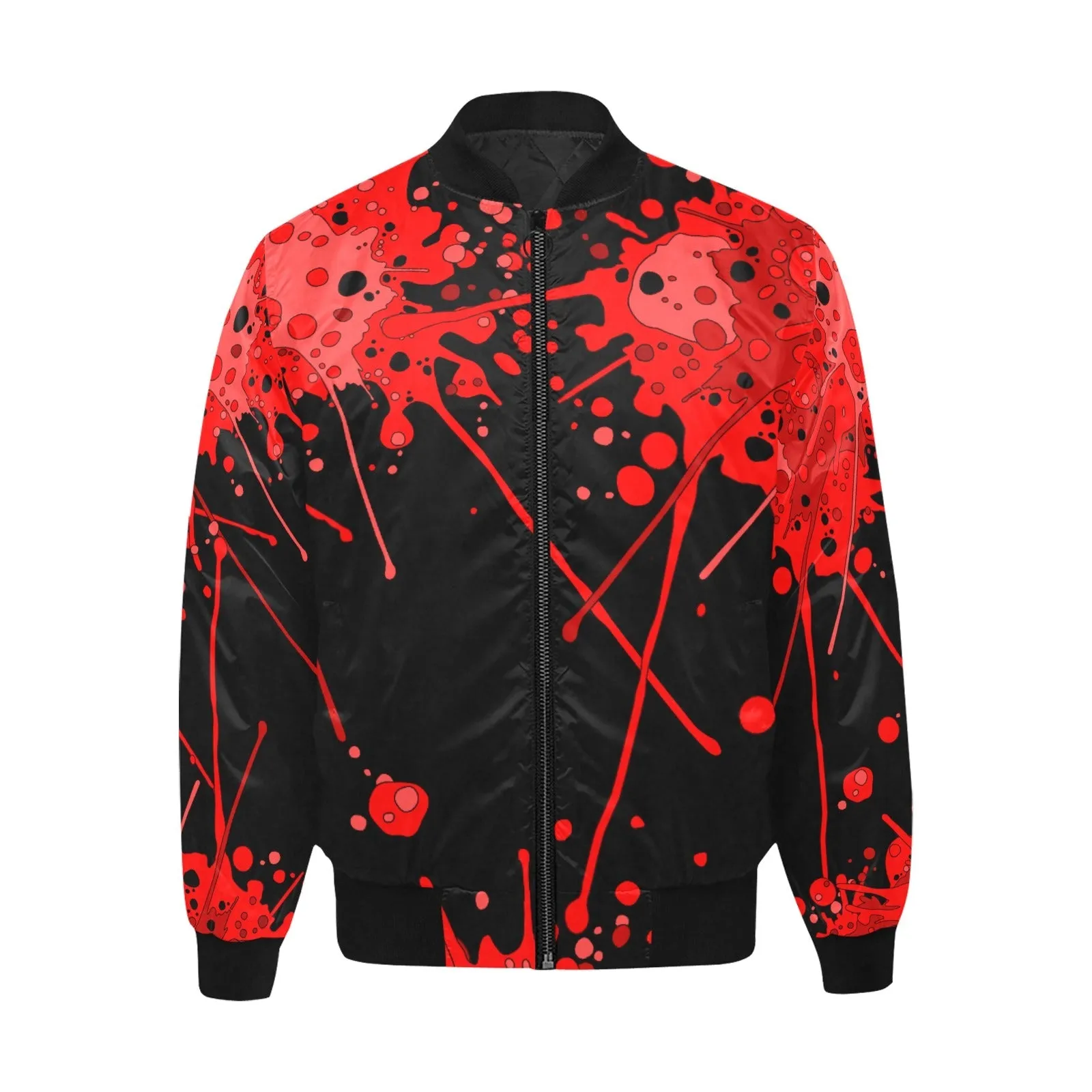 Sickstem, Red Paint Splash Quilted Bomber Jacket (Black)