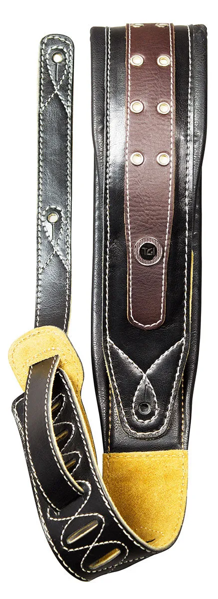 TGI Guitar Strap Leather Padded Eyelet Black Brown