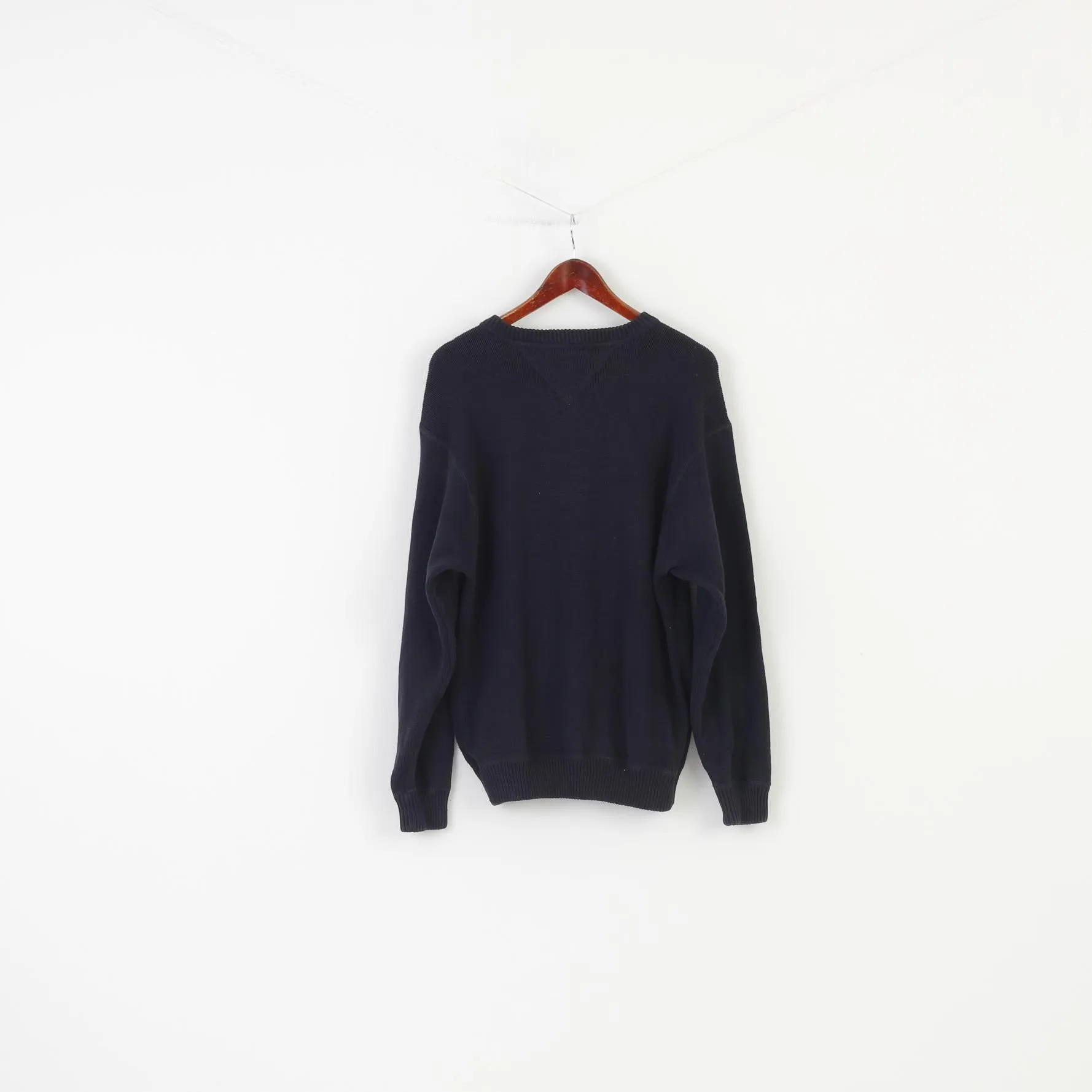 Tommy Hilfiger Men S Jumper Navy Cotton Logo Crew Neck Long Sleeve Winter Sweater