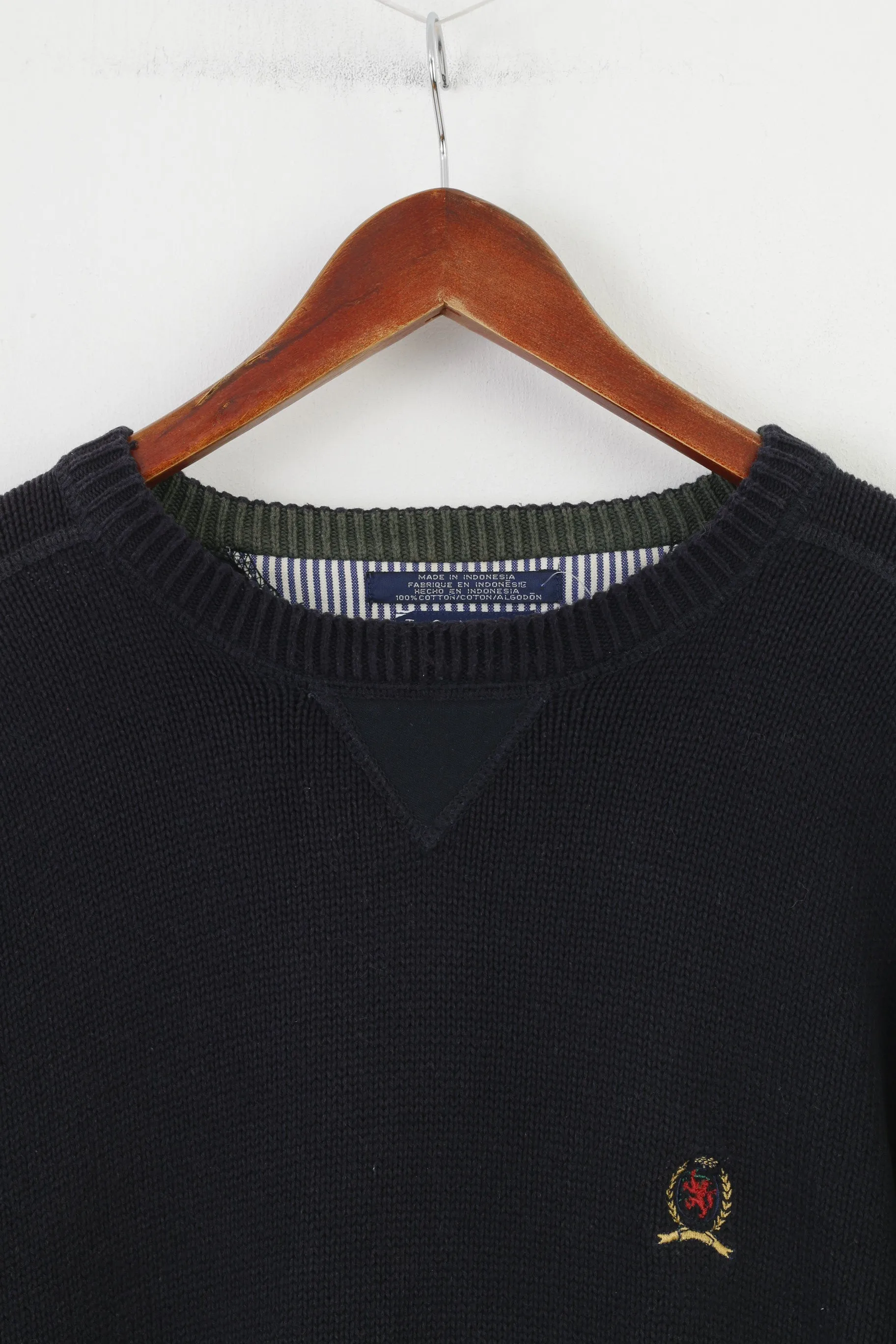 Tommy Hilfiger Men S Jumper Navy Cotton Logo Crew Neck Long Sleeve Winter Sweater