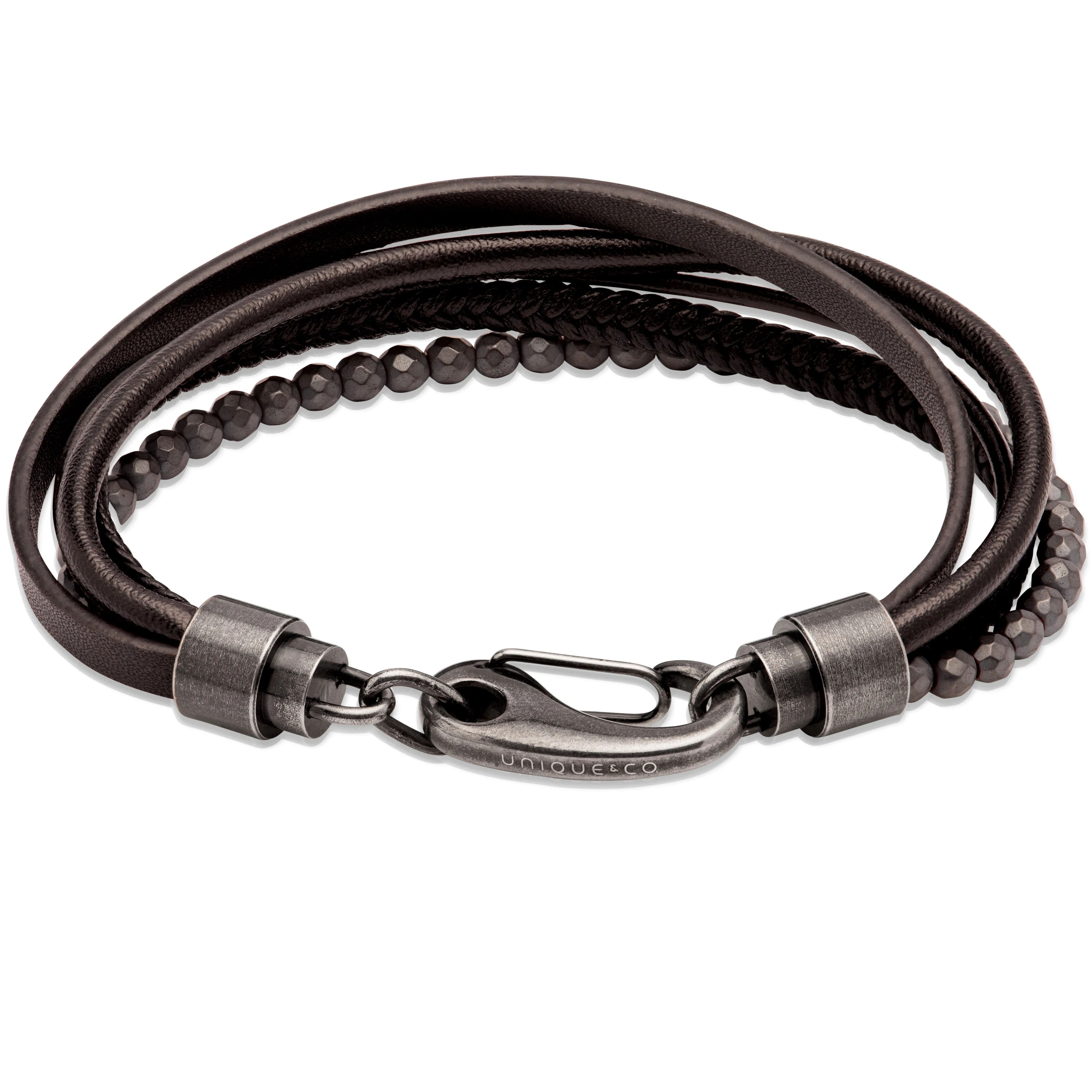 Unique & Co Black Leather Bracelet B461BL